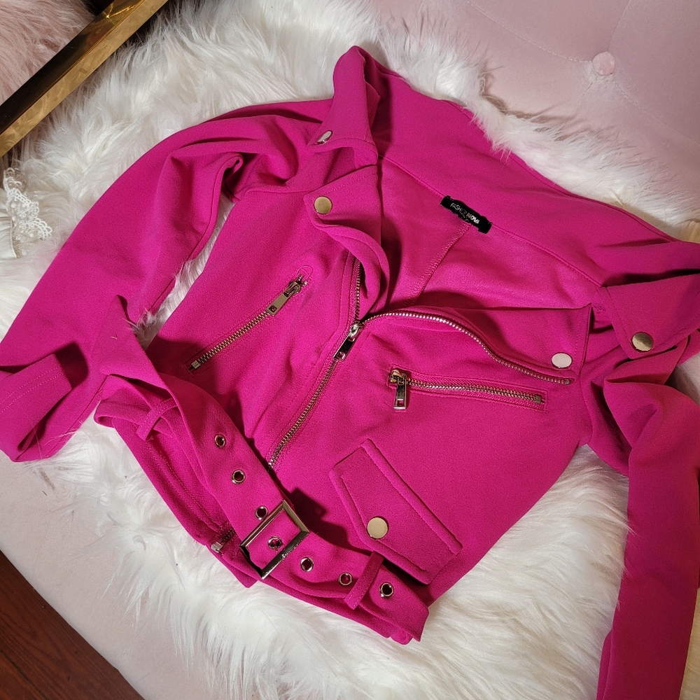Magenta cloth motorcycle style jacket sz small